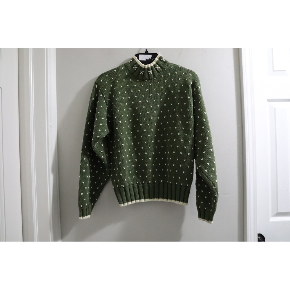 Lizwear‎ Green Knit Sweater Mock Neck Long Sleeve Geometric Pattern